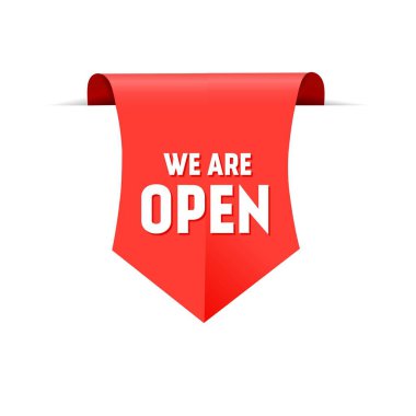 Banner Biz açık etiket tasarım şablonuyuz. Beyaz arkaplanda Modern Vektör illüstrasyonu.