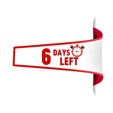 Pankart tasarımına 6 gün kaldı. Zamanlayıcı simgesi say. Perakende, Bayrak, İş, Satış, Sosyal Medya Şablonu, Poster vs. için mükemmel. Vektör illüstrasyonu