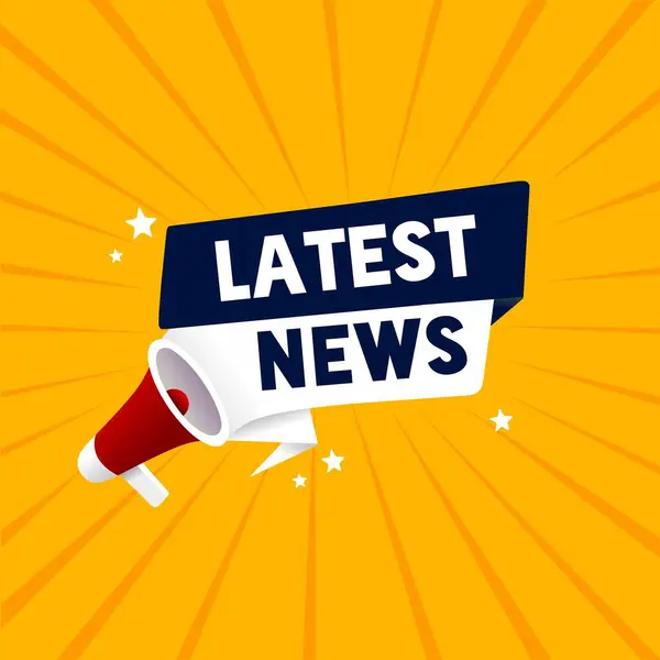 En son haber afişi megafon etiket tasarımı. Beyaz arkaplanda düz biçim vektör illüstrasyonu.