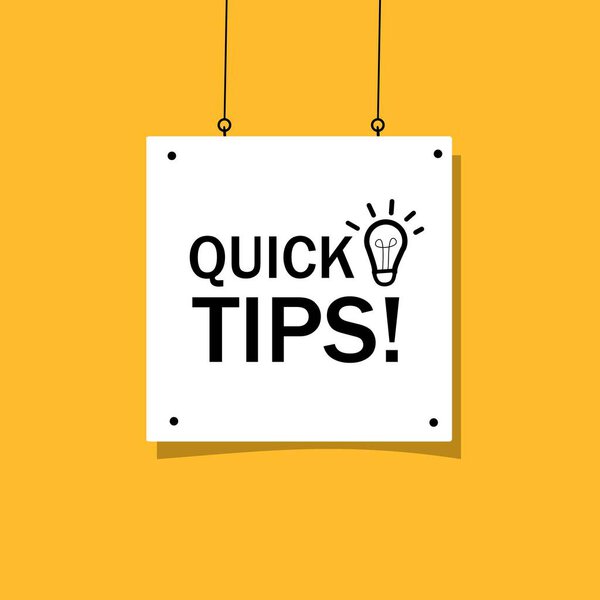 Quick tips banner template - poster, icon with lightbulb. Flat design. Vector illustration on white background.