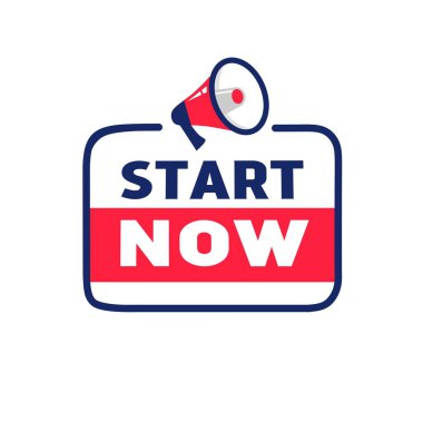 Start now. badge icon. Flat vector design template. clipart