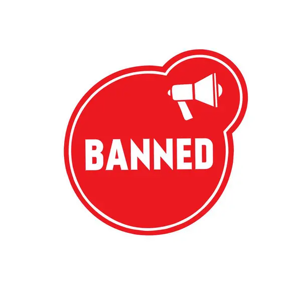Banned Badge Icon Label Design Megaphone Flat Vector Illustration Isolated — Stock Vector