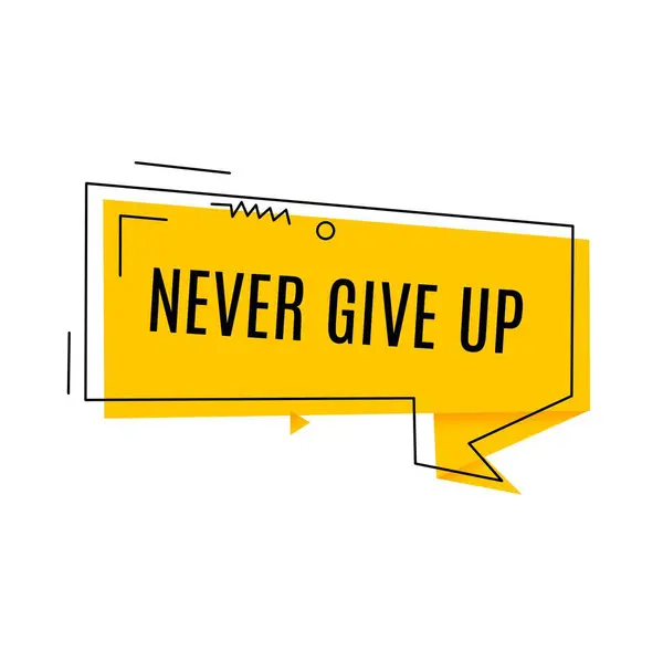 Never Give Flat Banner Design Megaphone Icon Motivational Text — Stock Vector