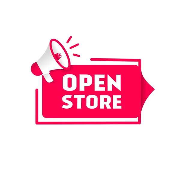 Open Store Label Design Megaphone Icon Vector Template Announcement Design — Stockvektor