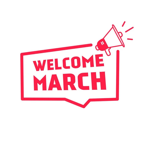 Welcome March Badge Icon Design Vector Illustration Flat Banner Template Векторная Графика
