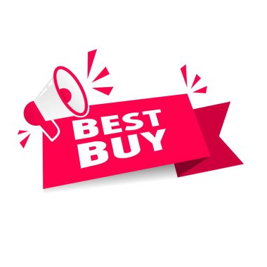 Best buy label icon megaphone design. modern Vector illustration banner template. announcement design element.
