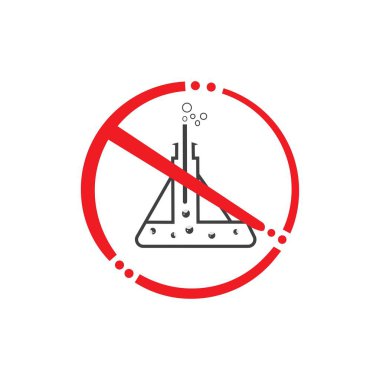 Kimyasal şişe yasak cam test tüpü laboratuvarı yok. Bilimsel araştırmalar, biyolojik deneyler. Düz vektör şablonu.