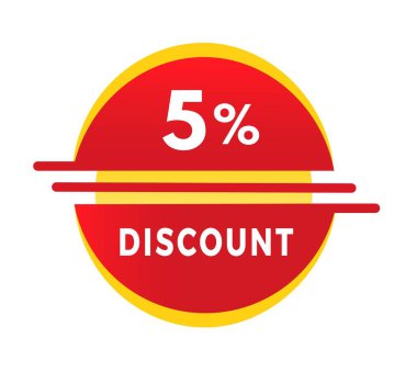 % 5 indirimli etiket tasarımı ve megafon. Özel tasarım ya da reklam için pankart. Düz biçim vektör ögesi.