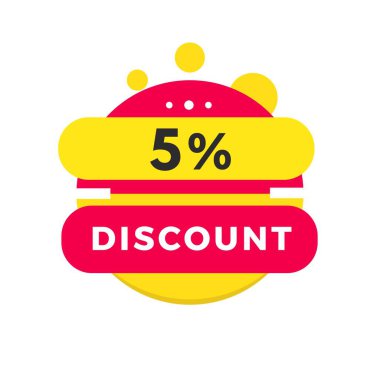 % 5 indirimli pankart, modern etiket tasarımı. Market rozeti ikonu ya da reklam, iş. Düz biçim vektör ögesi.