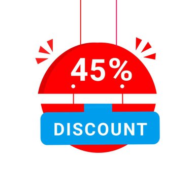 % 45 indirimli etiket tasarımı. Reklam ve iş için indirimli reklam duyurusu. Modern biçim vektör şablonu