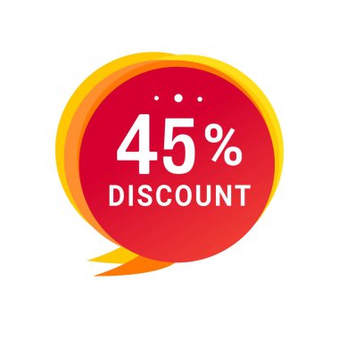 Yüzde 45 indirimli konuşma balonu ikonu. Reklam ve iş için indirimli reklam duyurusu. vektör tasarımı