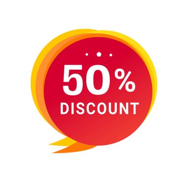 % 50 indirimli konuşma balonu ikonu. Reklam ve iş için indirimli reklam duyurusu. vektör tasarımı