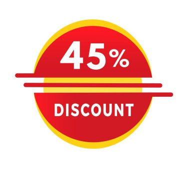 Yüzde 45 indirim, etiket tasarımı. Reklam, iş ve pazarlama için indirimli reklam duyurusu. vektör illüstrasyonu.