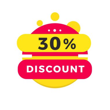 % 30 indirimli etiket tasarım şablonu. Reklam ve pazarlama için indirimli reklam duyurusu. Modern vektör
