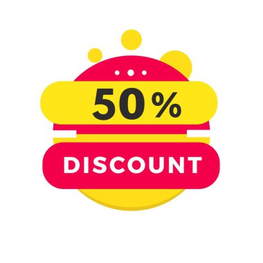% 50 indirim, etiket tasarımı. Reklam ve pazarlama için indirimli reklam duyurusu. Düz vektör.