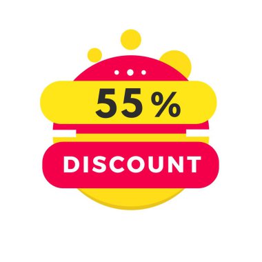 % 55 indirimli, etiket tasarımlı. Reklam ve pazarlama için indirimli reklam duyurusu. Düz vektör