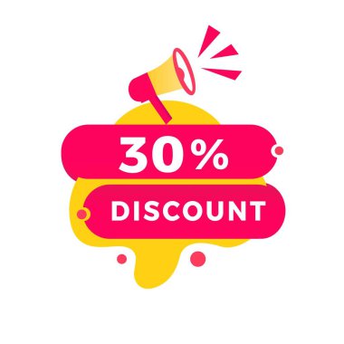 Yüzde 30 indirim etiketi. Reklam için indirimli reklam duyurusu, özel teklif pazarlama. vektör illüstrasyonu.