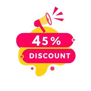 Yüzde 45 indirim, etiket tasarımı. Reklam için indirimli reklam duyurusu, özel teklif pazarlama. vektör sanatı.