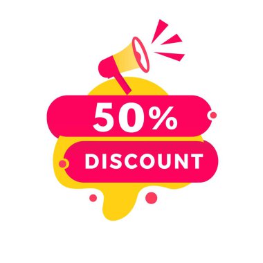 % 50 indirim, etiket tasarımı. Reklam için indirimli reklam duyurusu, özel teklif. vektör sanatı.