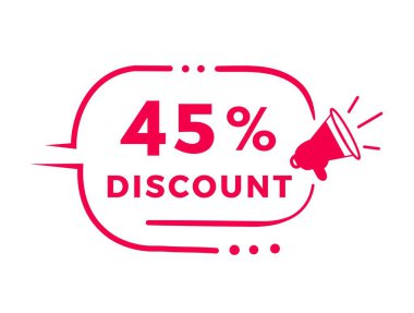 Yüzde 45 indirim, rozet tasarımı. Reklam ve pazarlama için indirimli reklam duyurusu. Modern vektör şablonu.