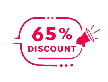 % 65 indirimli rozet tasarımı. Reklam ve pazarlama için indirimli reklam duyurusu. Modern vektör.