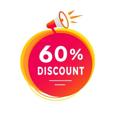 Megafonla% 60 indirimli etiket tasarımı. Reklam için indirimli reklam duyurusu. Modern vektör şablonu.