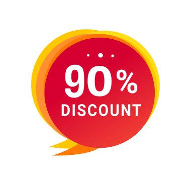 % 90 indirimli konuşma balonu tasarımı. Reklam ve iş için indirimli reklam. vektör tasarım şablonu.