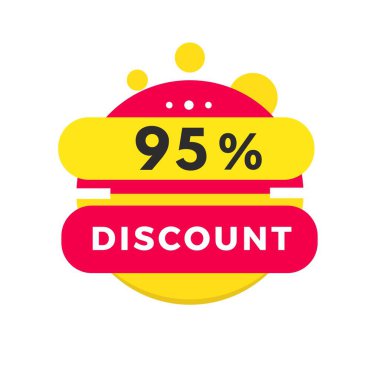 Yüzde 95 indirimli etiket tasarımı. Reklam ve iş için indirimli reklam duyurusu. vektör 