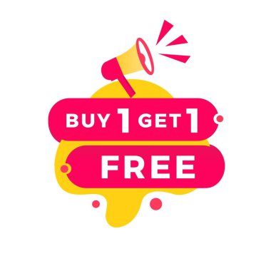 Bir alana bir bedava pankart, megafonla etiketlenmiş. Reklam ya da duyuru için tasarlandı. Modern biçim vektör illüstrasyonu.