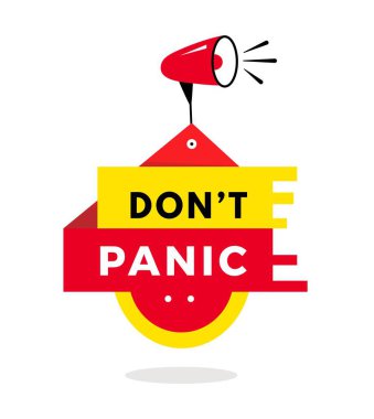 Panik yapma, etiket simgesi megafonu. Modern tarz Banner tasarım ögesi. Modern vektör sanatı.