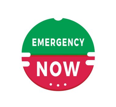 Emergency now banner design sticker icon. modern style Vector template isolated on white background.