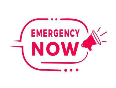 Emergency now banner design badge icon. modern style Vector template isolated on white background.