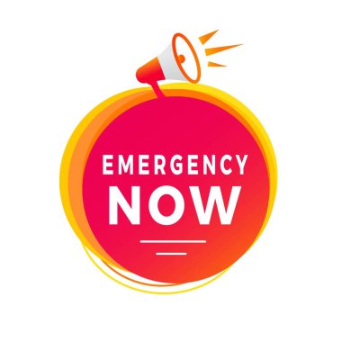 Emergency now banner design label icon. modern style Vector sign on white background.