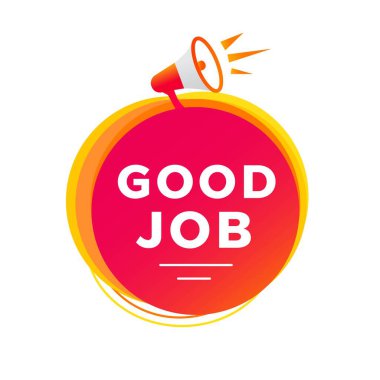 İyi iş afişi, etiket, ikon düz stil. Vektör şablonu izole edilmiş beyaz arkaplan.