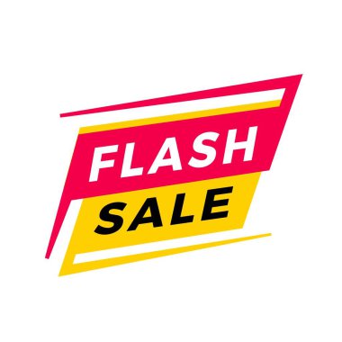 Flaş satış afişi, etiket, simge düz stil. Vektör tasarım şablonu izole edilmiş beyaz arkaplan.