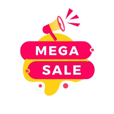 Mega satış, afiş, etiket simgesi. Duyuru ya da terfi için tasarlandı. Modern biçim vektör işareti.