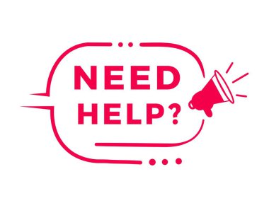 Yardım lazım, afiş, rozet ikonu. Duyuru ya da terfi için tasarlandı. Modern biçim vektör işareti.