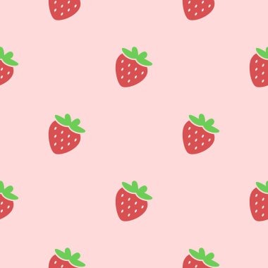 Şirin, dikişsiz çilek deseni, kırmızı pembe çilek tekrar deseni, pembe arka plan, çilek çizimi, çilek duvar kağıdı.