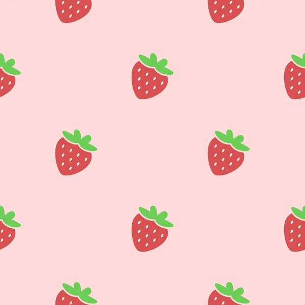 可爱的草莓无缝图案 红色粉红色草莓重复图案 粉色背景 草莓图解 草莓壁纸 — 图库矢量图片