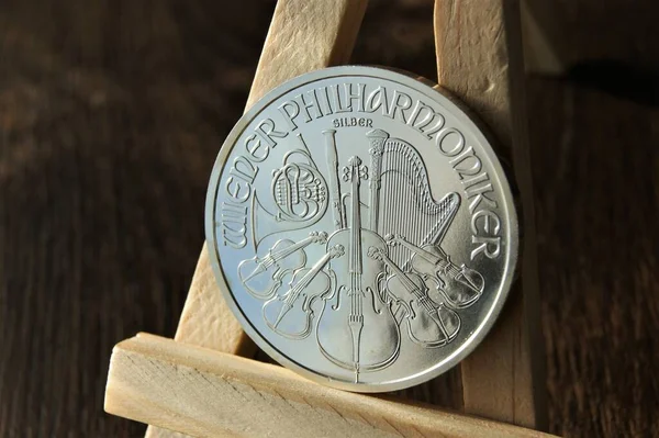 Австрійська Срібна Монета Ятдесят Євро Віденської Філармонії Інвестиційна Монета — стокове фото