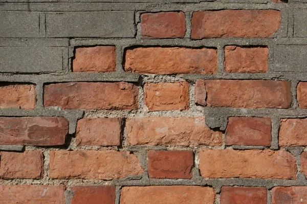 Oude Bakstenen Muur Met Oude Cementgips Achtergrondstructuur — Stockfoto