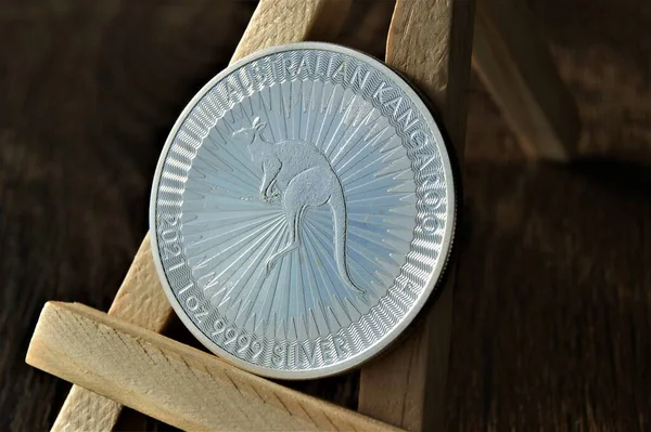 Інвестиційна Срібна Монета Долар Єлизавета Австралійський Кенгуру 2021 Бізнес Фінанси — стокове фото