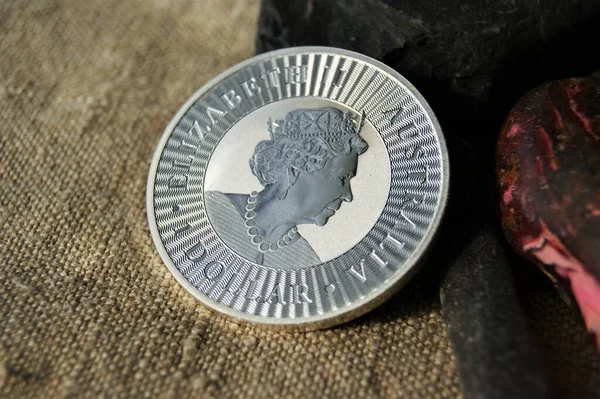 Kraliçe II. Elizabeth 'in portresiyle. Avustralya 1 Dolarlık Gümüş Yatırım Parası.