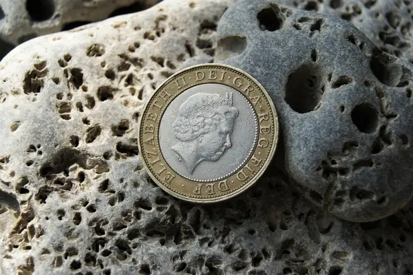 Kraliçe II. Elizabeth 'in altının üzerindeki portresi. Birleşik Krallık 2 Pound bimetalik sikke.