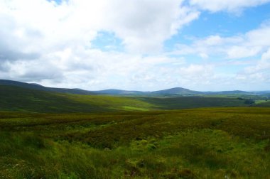 İrlanda 'nın dağlık bir bölgesindeki güzel çayır manzarası