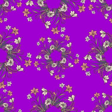 Çiçekli kusursuz çiçek arkaplanı, vektör illüstrasyonu