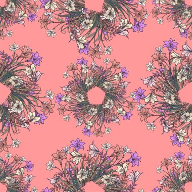 Çiçeklerin vektörsüz deseni, el çizimi çiçek deseni