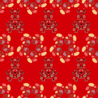 Kusursuz çiçek deseni. kırmızı, siyah ve beyaz renkler.