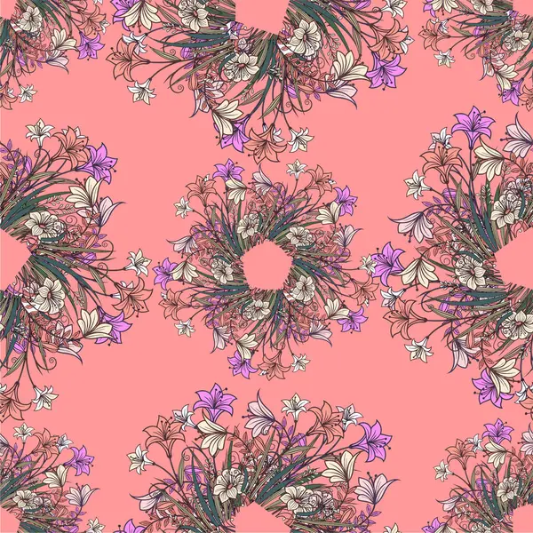 Pembe, mor, pembe çiçeklerle kusursuz bir desen. Çiçek deseni.