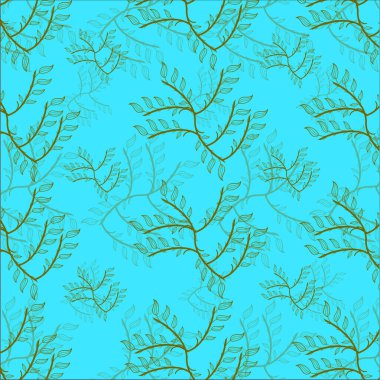 Elle çizilmiş yapraklar ve dallarla kusursuz desen. vektör illüstrasyonu.